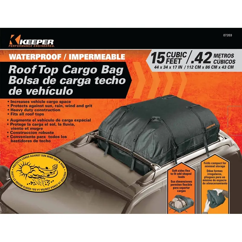 Keeper 07203 Roof Top Bag, 15 cu-ft, 44 in L, 34 in W, Cargo, Black