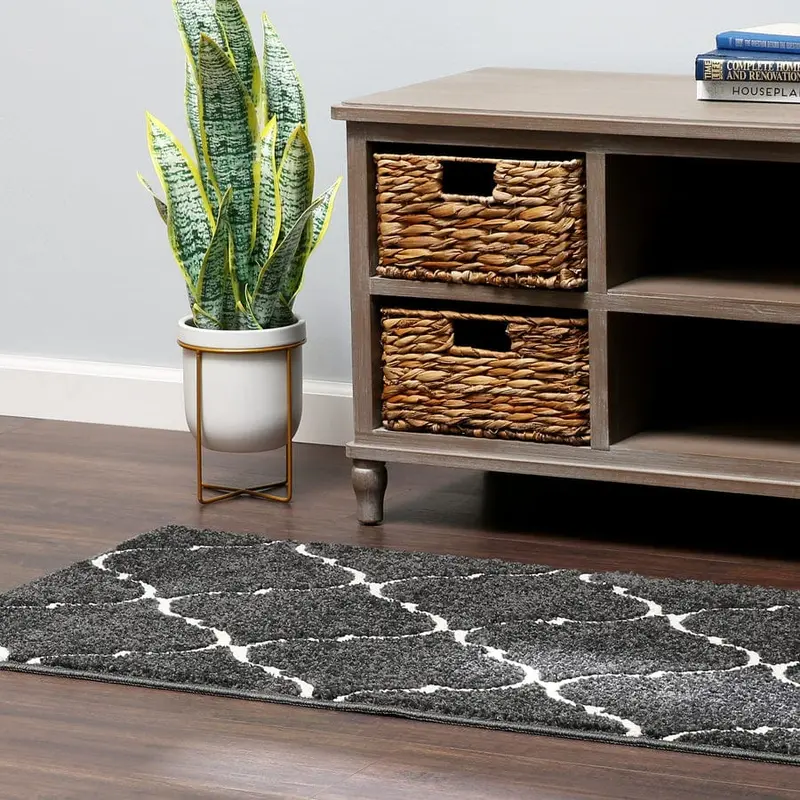 allen   roth 2 x 6 Charcoal/Beige Indoor Trellis Runner