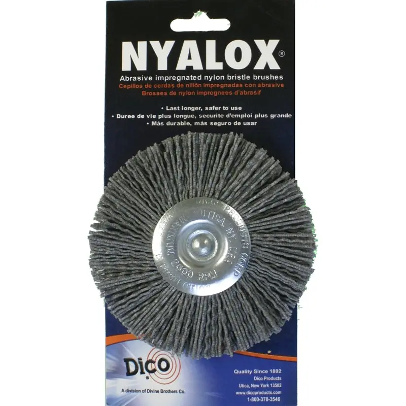 Dico 541-772-4 Mounted Wheel Brush, 4 in Dia, 1/4 in Arbor/Shank, Nylon Bristle