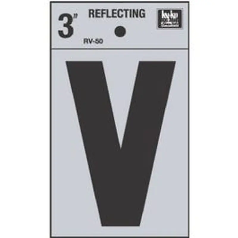 Address Letters, "V", Reflective Black/Silver Vinyl, Adhesive, 3-In.