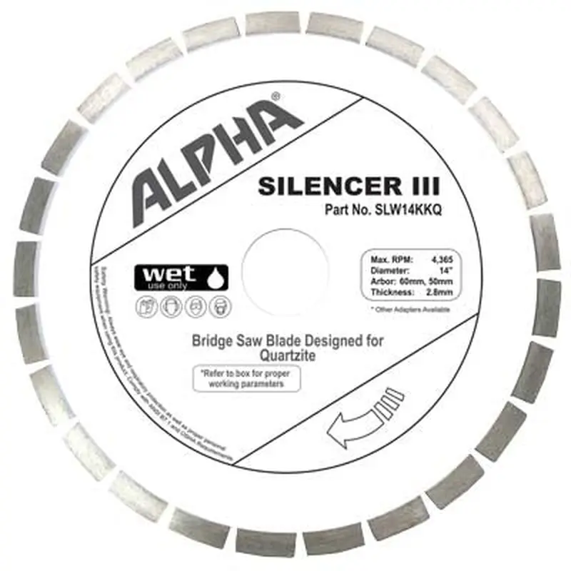 Alpha Silencer III for Quartzite Premium Bridge Saw Blade for Quartzite14"