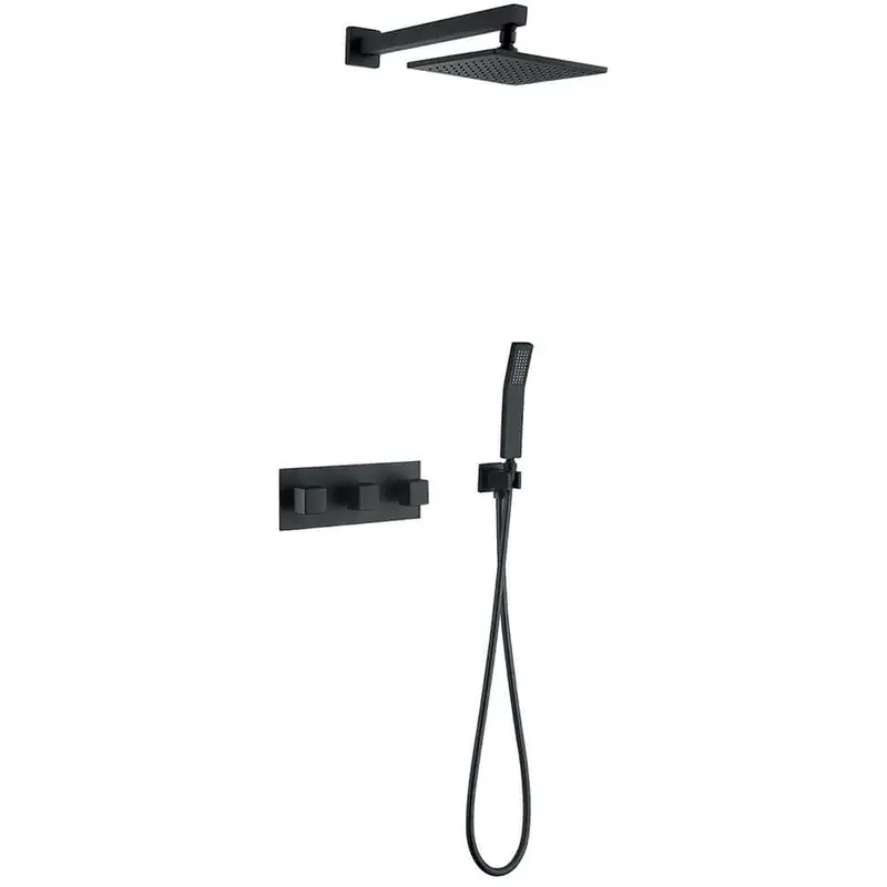 1-Spray Pattern 2 GPM 10 in. Wall Mount Dual Shower Heads in Matte Black
