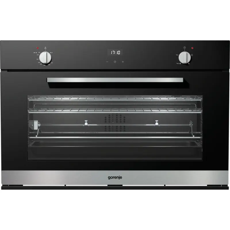 Gas oven, 90 cm, black color, multiple functions, capacity 88 liters