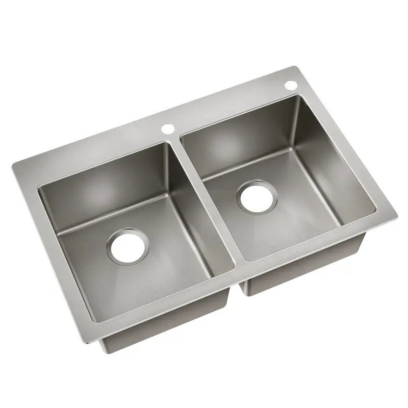 33" x 22" Stainless Steel 18 Gauge Double Bowl Dualmount SinkStainless