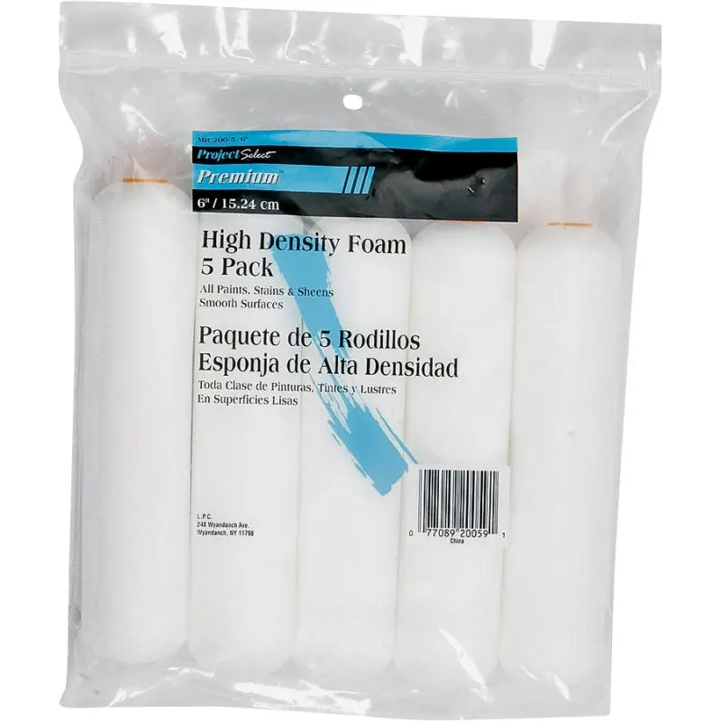 Linzer MR200-5-6 Paint Roller Cover, 1/4 in Thick Nap, 6 in L, Foam Cover, White