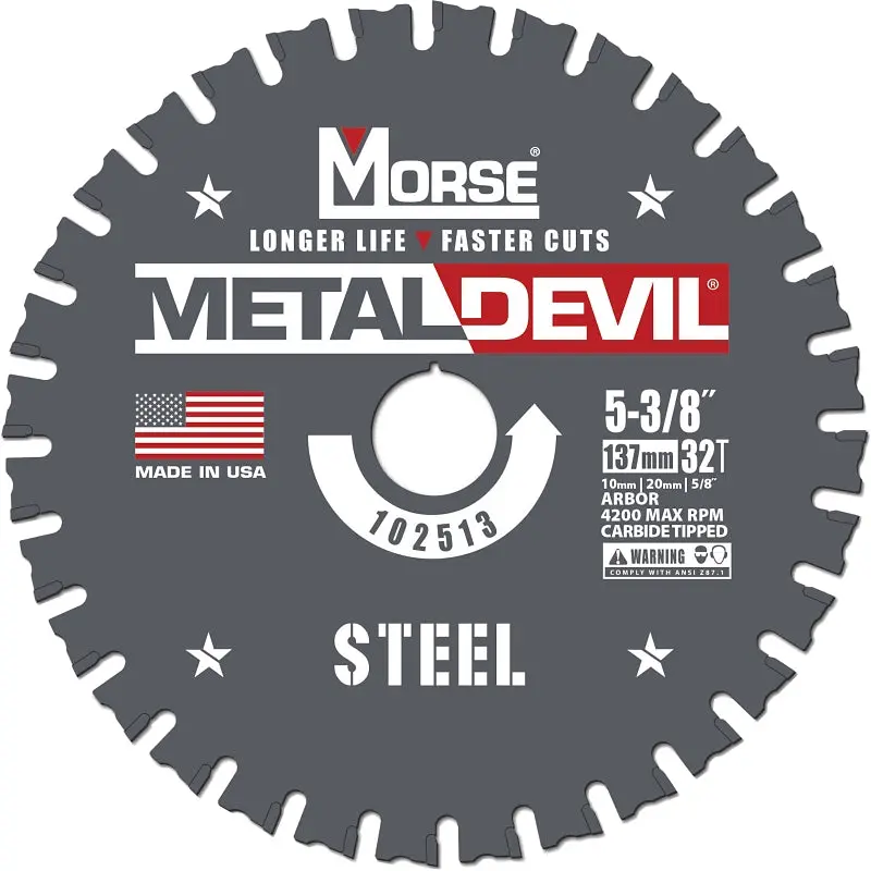 MORSE Metal Devil 102513 Circular Saw Blade, 5-3/8 in Dia, 5/8 in Arbor, 32 -Teeth