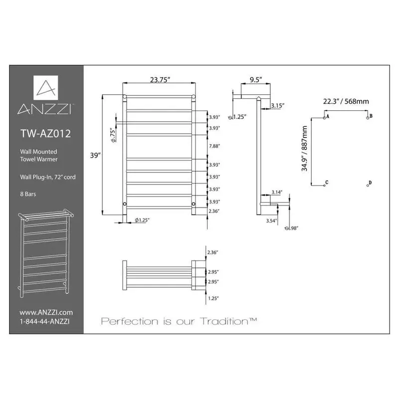 ANZZI Matte Black Plug-In Towel Warmer