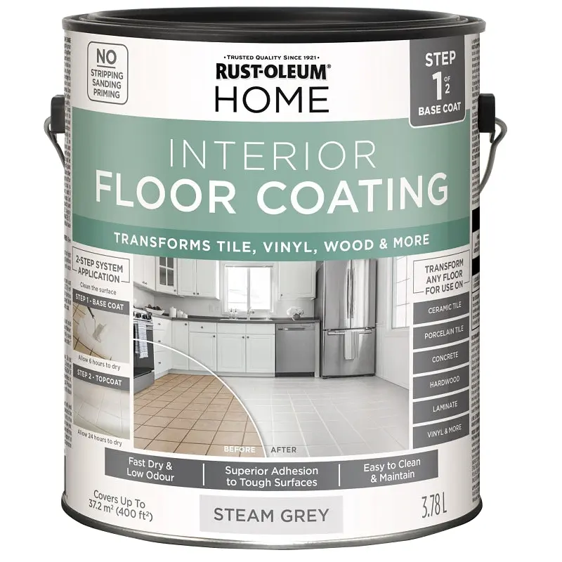 Rust-Oleum 355964 Home Floor Base Coating, Steam Gray, 3.78 L