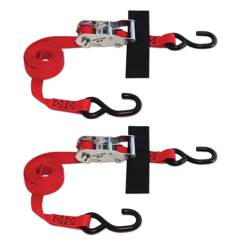 8 ft. x 1 in. S-Hook Ratchet Strap with Hook and Loop Storage Fastener in Red (2-Pack)