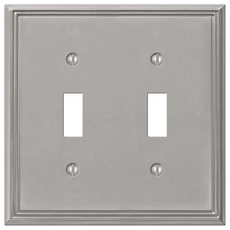 Amerelle 77TTBN Wallplate, 4-3/4 in L, 4-3/4 in W, 2 -Gang, Metal, Brushed Nickel
