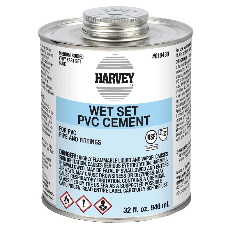 Harvey 18430-12 Solvent Cement, 32 oz Can, Liquid, Blue