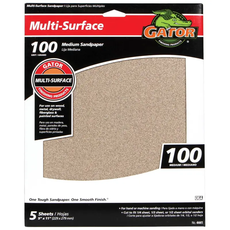 Gator's multi-purpose aluminum oxide sandpaper  100 Grit9" X 11" 100 Grit