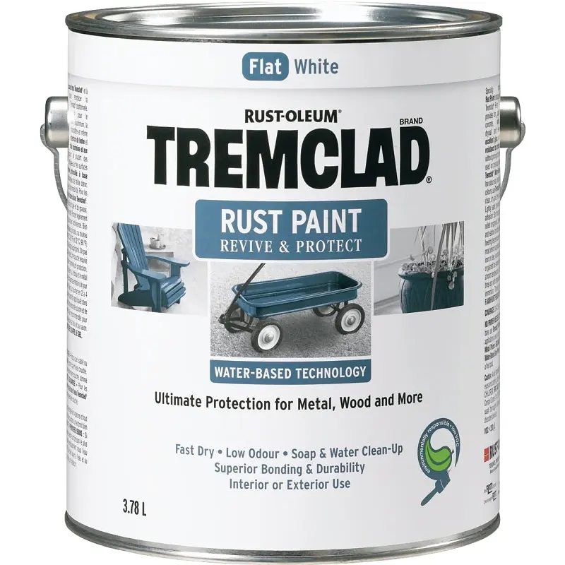 Tremclad 26061WB155 Rust Preventative Paint, Water, Flat, White, 3.78 L, Can