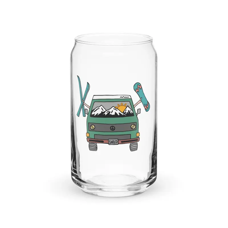 Shred Van Can-Shaped Pint Glass16 oz With Lid & Straw