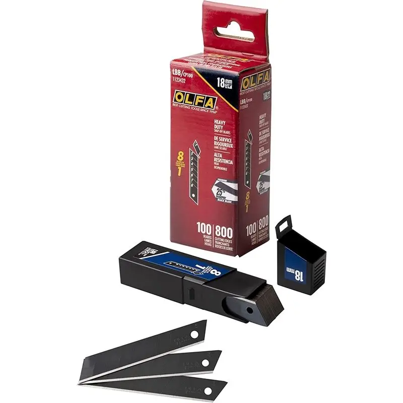 OLFA LBB/CP100 18mm Ultra-Sharp Black Heavy-Duty Snap Blade, Pack of 100