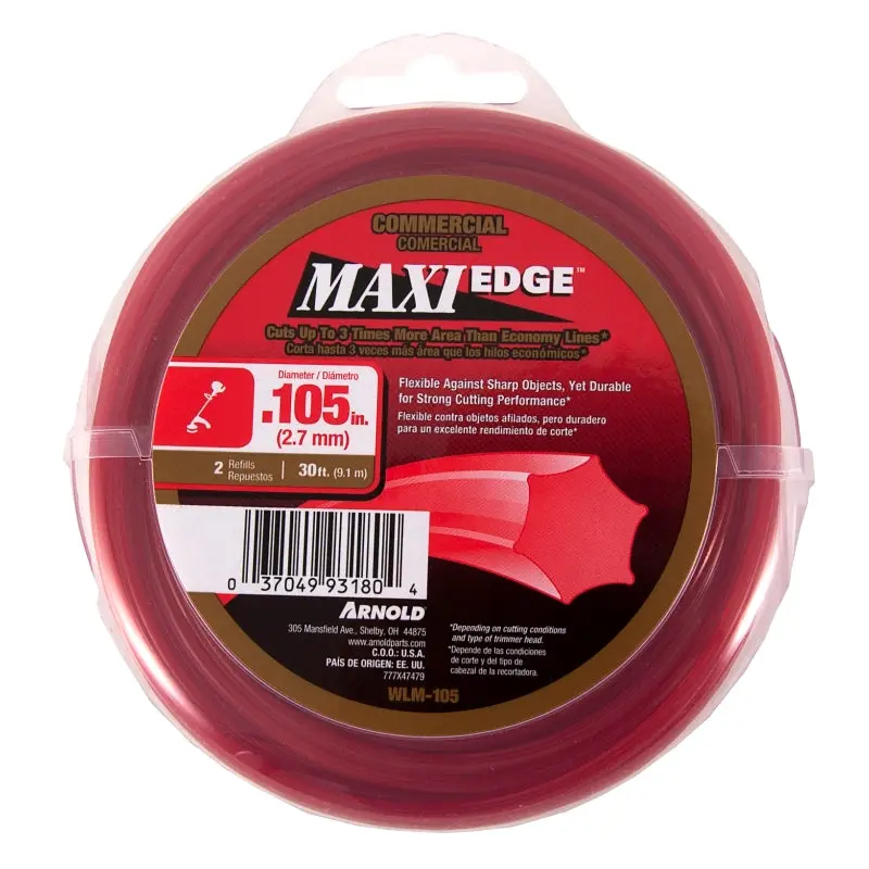 ARNOLD Maxi Edge WLM-105 Trimmer Line, 0.105 in Dia, 30 ft L, Polymer, Red