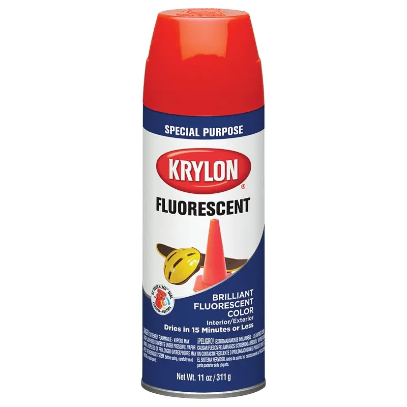 Krylon K03101007 Fluorescent Spray Paint, Gloss, Orange/Red, 11 oz, Can